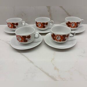 Vintage Set 5 Schirnding Bavaria 70s Floral Demitasse Espresso Tea Cups Saucers